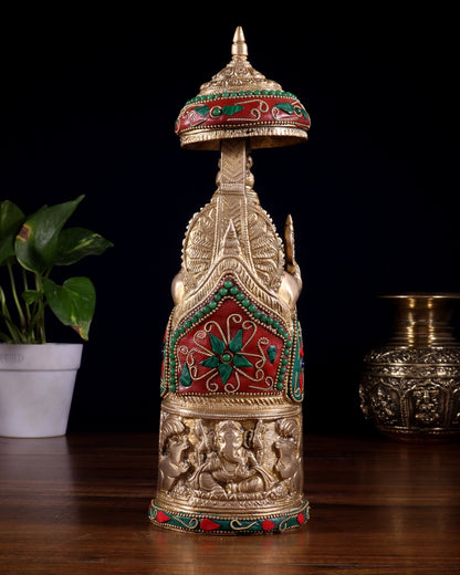 Pure Brass Lord Ganesha Statue with Gajalakshmi Carvings meenakari - Budhshiv.com