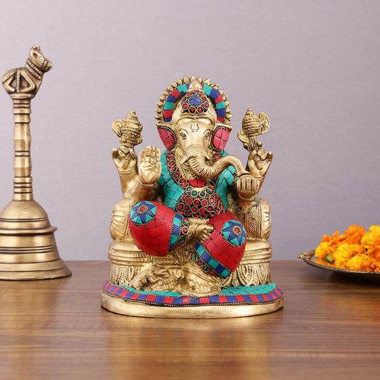 Pure Brass Lord Ganesha Statue with Meenakari – 8 Inch Divine Idol - Budhshiv.com