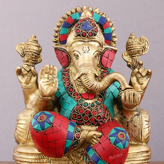 Pure Brass Lord Ganesha Statue with Meenakari – 8 Inch Divine Idol - Budhshiv.com