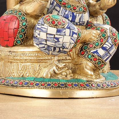 Pure Brass Lord Ganesha Statue with Mosaic work 8 inch - Budhshiv.com