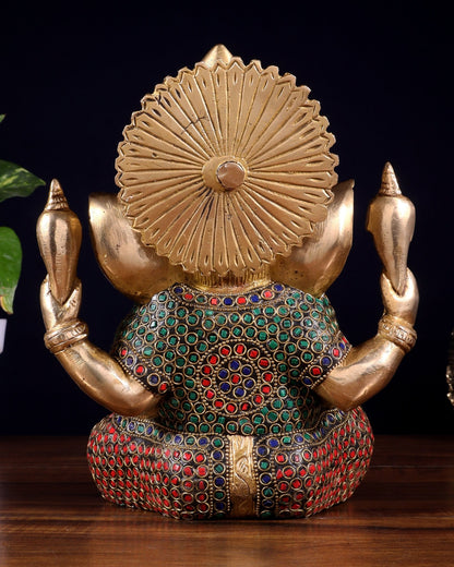 Pure Brass Lord Ganesha Statue with Rings & Stonework – 7.5 Inch - Budhshiv.com