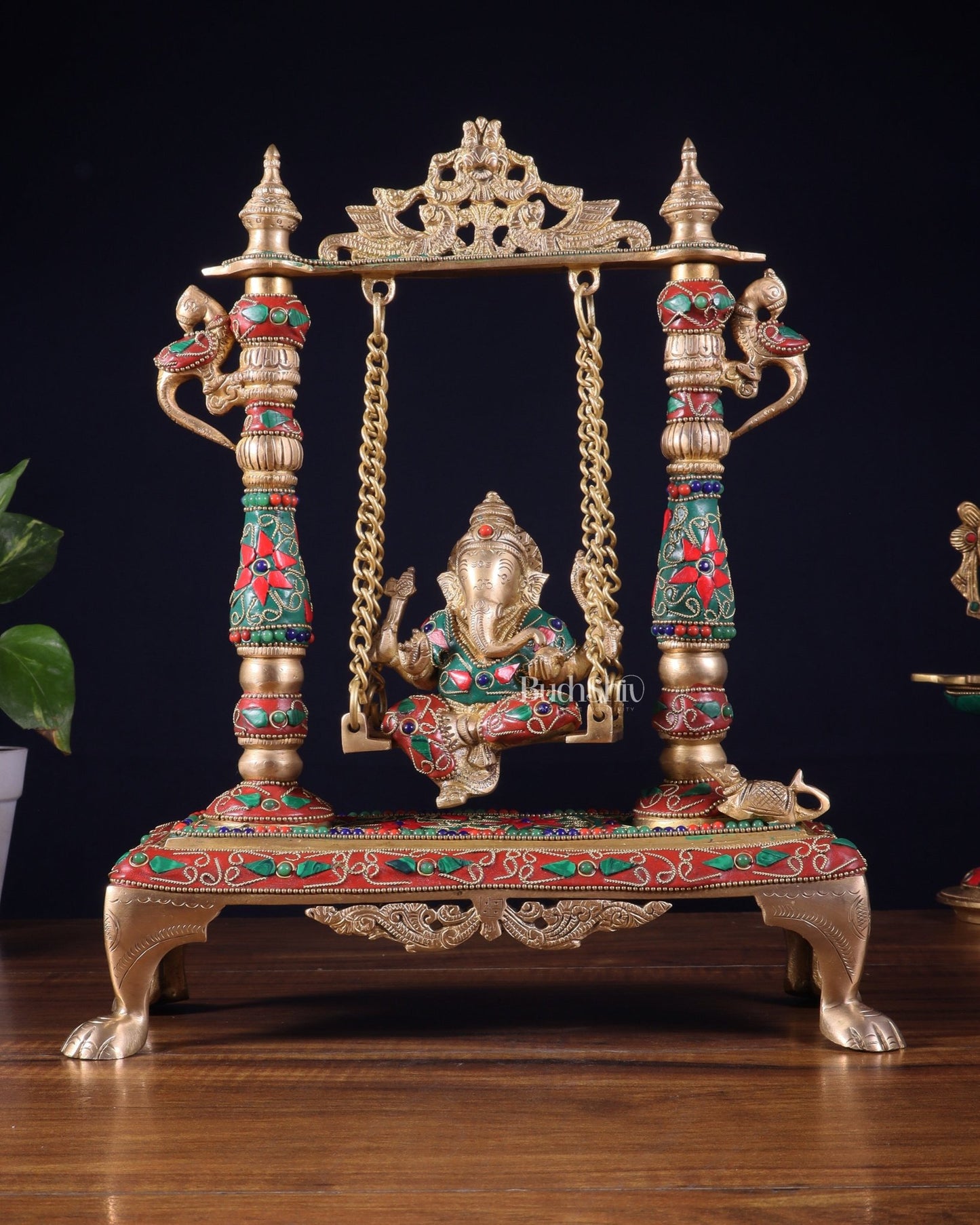 Pure Brass Lord Ganesha Swing (Jhoola) – Traditional Décor for Home & Pooja 13 inch - Budhshiv.com
