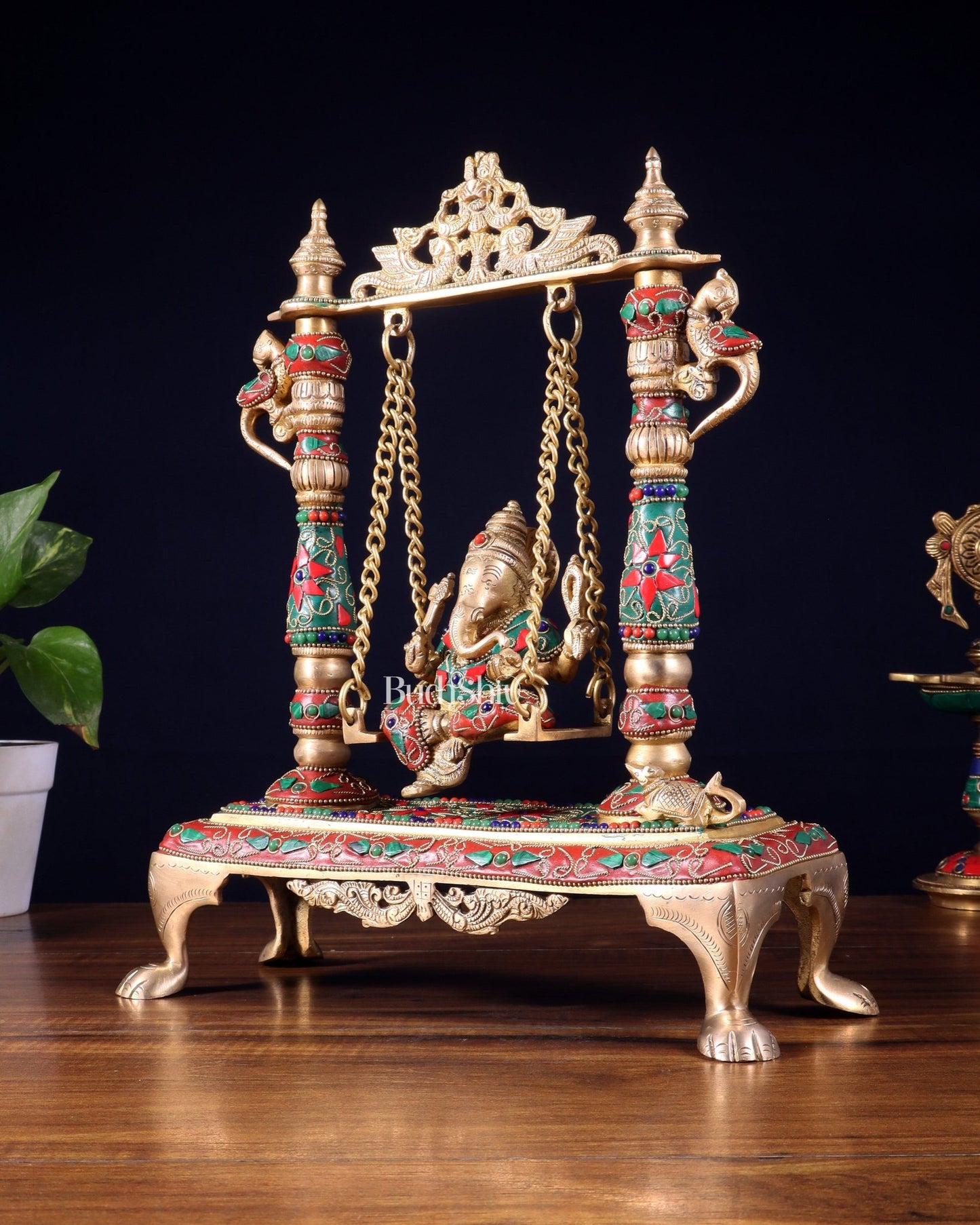 Pure Brass Lord Ganesha Swing (Jhoola) – Traditional Décor for Home & Pooja 13 inch - Budhshiv.com
