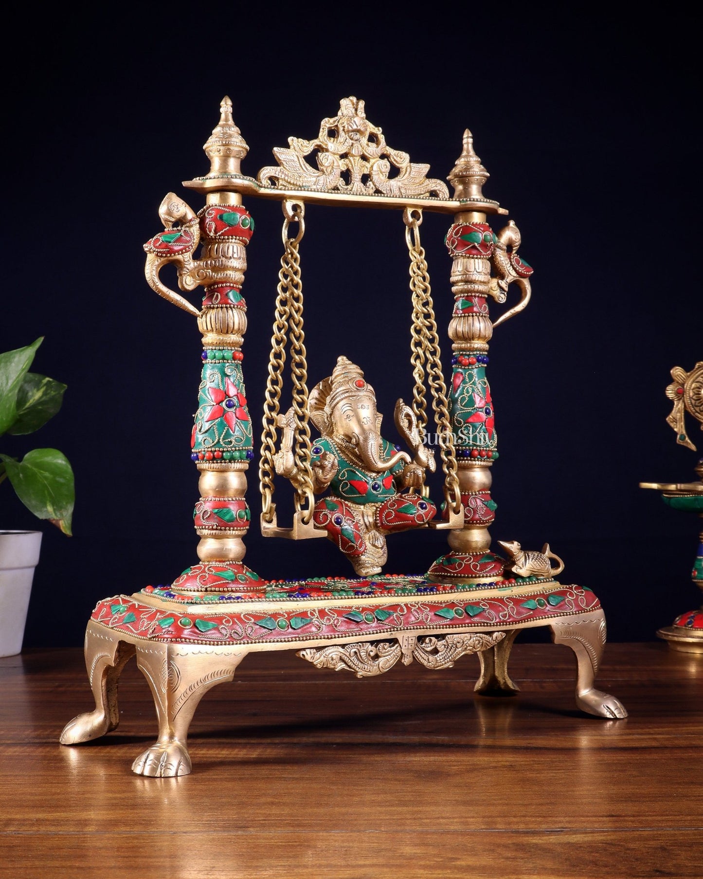 Pure Brass Lord Ganesha Swing (Jhoola) – Traditional Décor for Home & Pooja 13 inch - Budhshiv.com