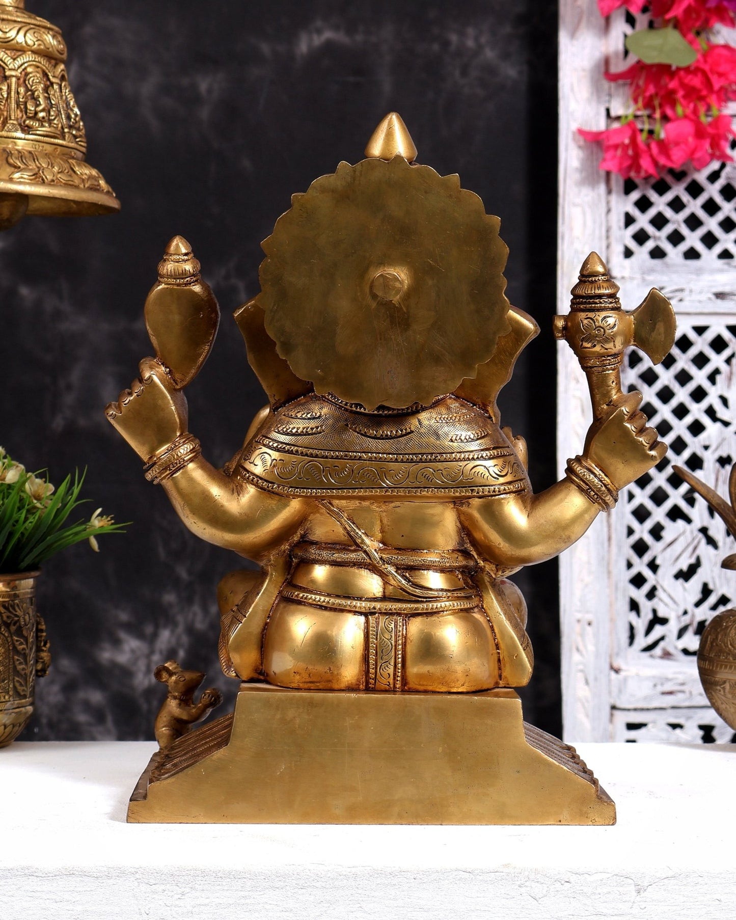 Pure Brass Lord Ganesha Unique Statue with Fine Carvings 11.5 inch - Budhshiv.com