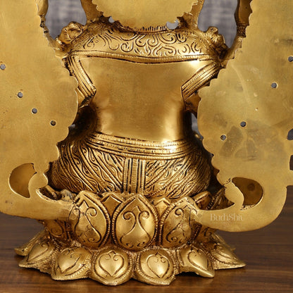 Pure Brass Lord Ganesha with Kirtimukha Prabhavali Aura | 15.5 Inch - Budhshiv.com
