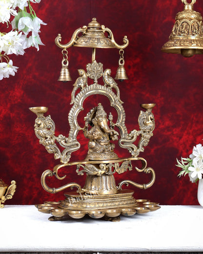 Pure Brass Lord Ganesha with multiple diyas oil lamps large - Budhshiv.com