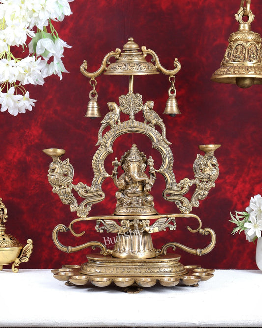 Pure Brass Lord Ganesha with multiple diyas oil lamps large - Budhshiv.com