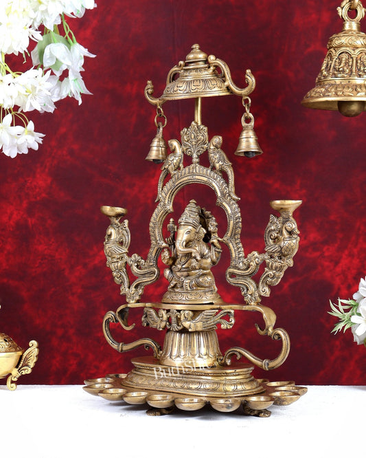 Pure Brass Lord Ganesha with multiple diyas oil lamps large - Budhshiv.com