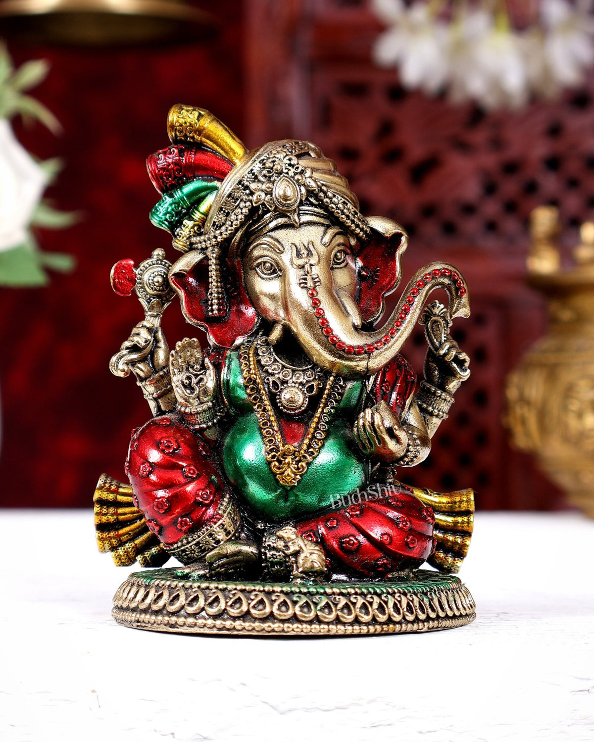 Pure Brass Lord Ganesha with Turban – Superfine Idol, 4 Inch hand-painted - Budhshiv.com