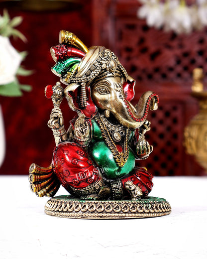 Pure Brass Lord Ganesha with Turban – Superfine Idol, 4 Inch hand-painted - Budhshiv.com