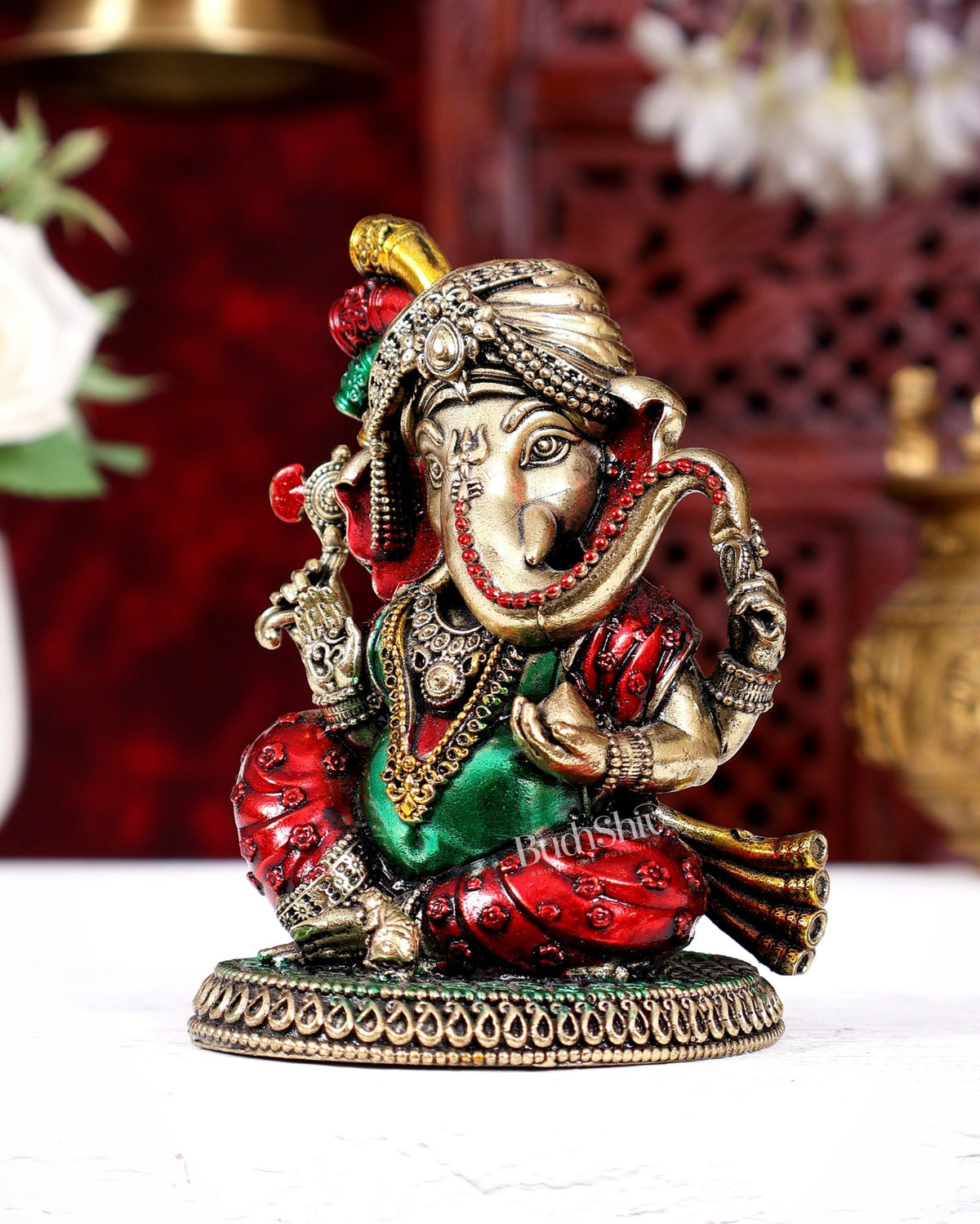 Pure Brass Lord Ganesha with Turban – Superfine Idol, 4 Inch hand-painted - Budhshiv.com