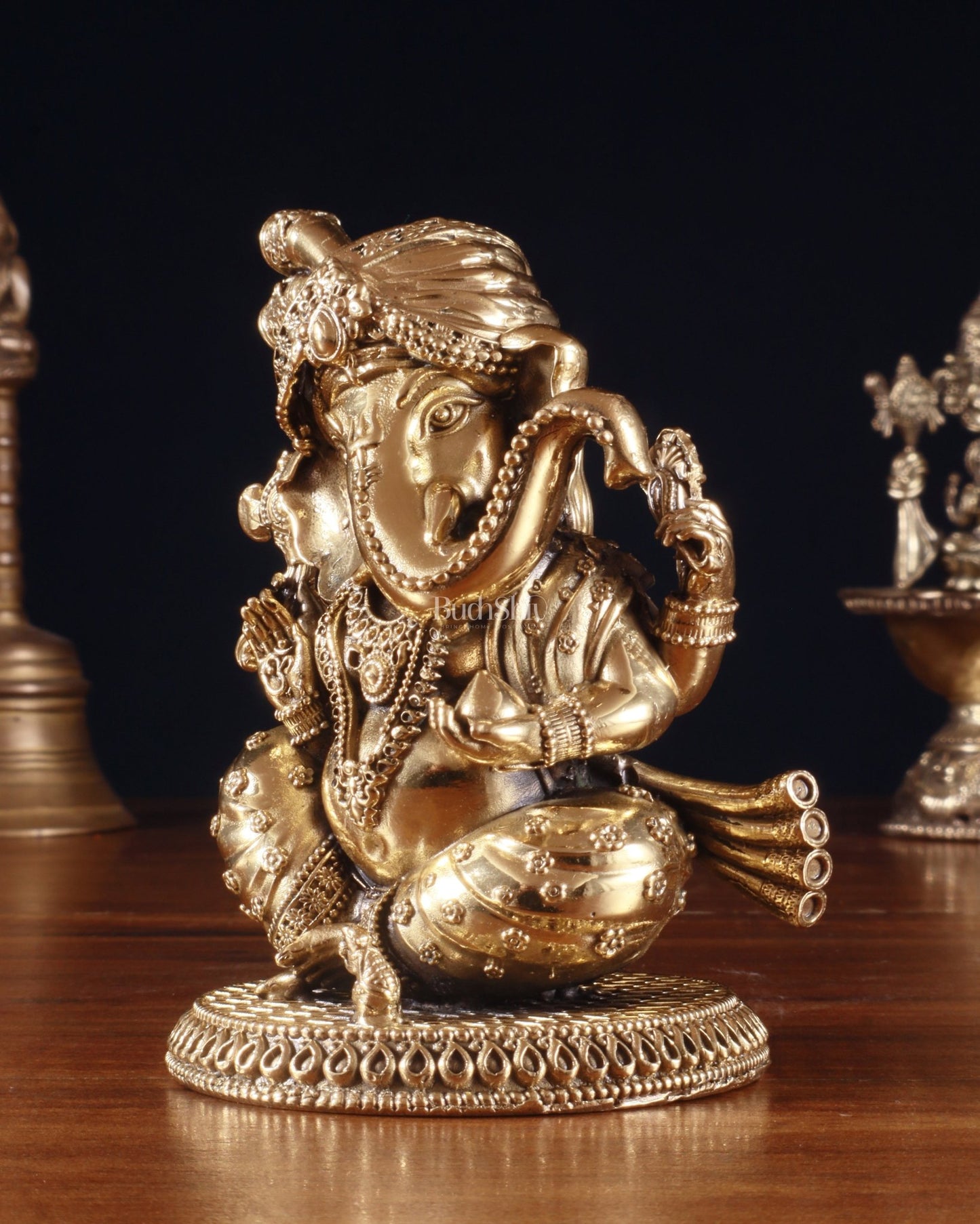 Pure Brass Lord Ganesha with Turban – Superfine Idol, 4 Inch - Budhshiv.com