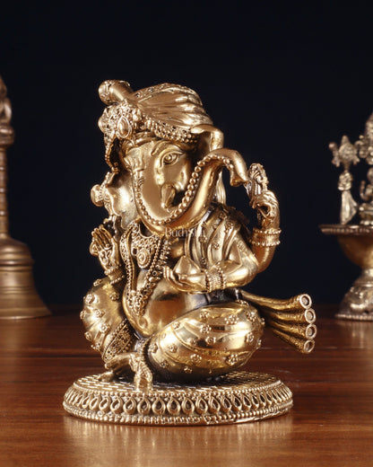 Pure Brass Lord Ganesha with Turban – Superfine Idol, 4 Inch - Budhshiv.com