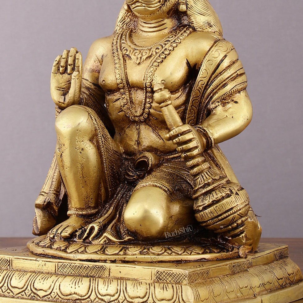 Pure Brass Lord Hanuman Aashirwaad Idol 10" - Budhshiv.com