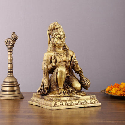 Pure Brass Lord Hanuman Aashirwaad Idol 10" - Budhshiv.com