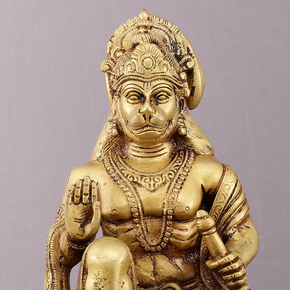 Pure Brass Lord Hanuman Aashirwaad Idol 10" - Budhshiv.com