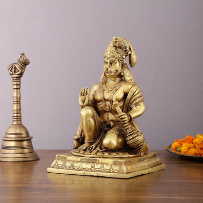 Pure Brass Lord Hanuman Aashirwaad Idol 10" - Budhshiv.com
