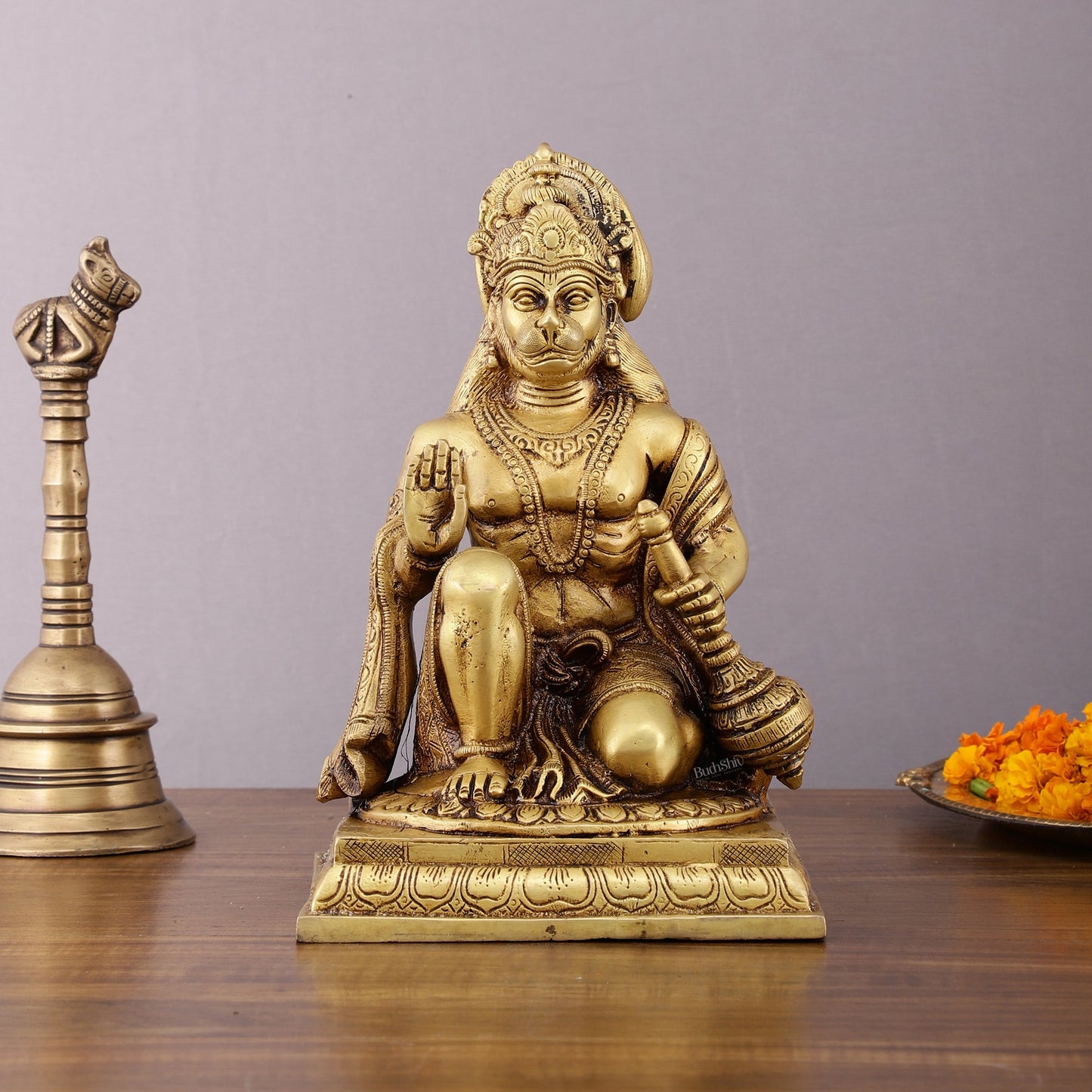 Pure Brass Lord Hanuman Aashirwaad Idol 10" - Budhshiv.com