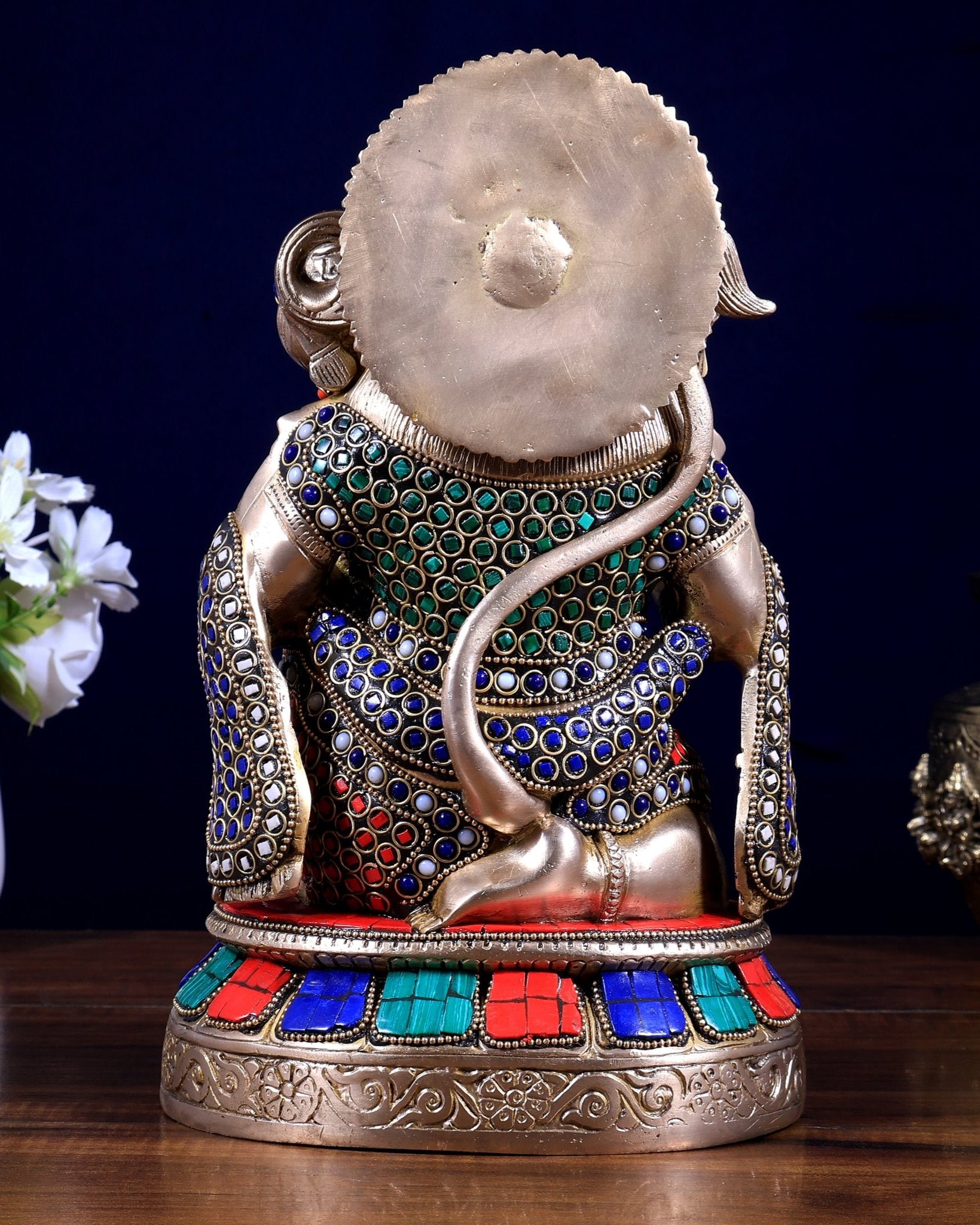 Pure Brass Lord Hanuman Blessing Statue – with stonework 10.5 inch - Budhshiv.com