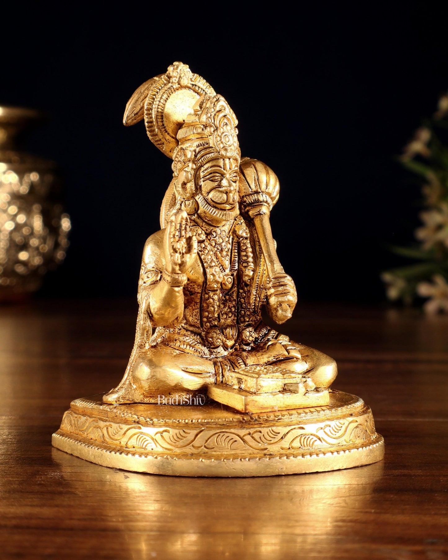Pure Brass Lord Hanuman Idol in Blessing Mudra – 4" - Budhshiv.com