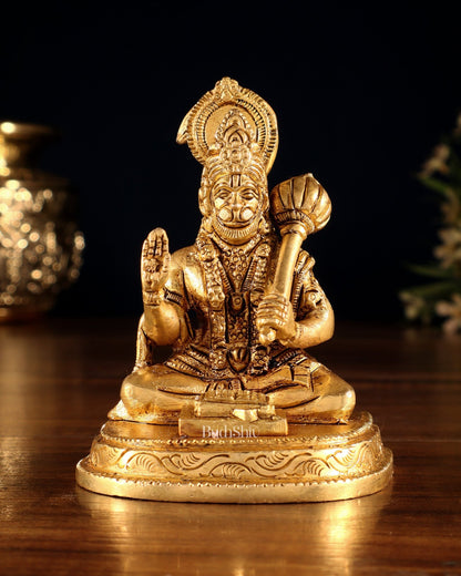 Pure Brass Lord Hanuman Idol in Blessing Mudra – 4" - Budhshiv.com