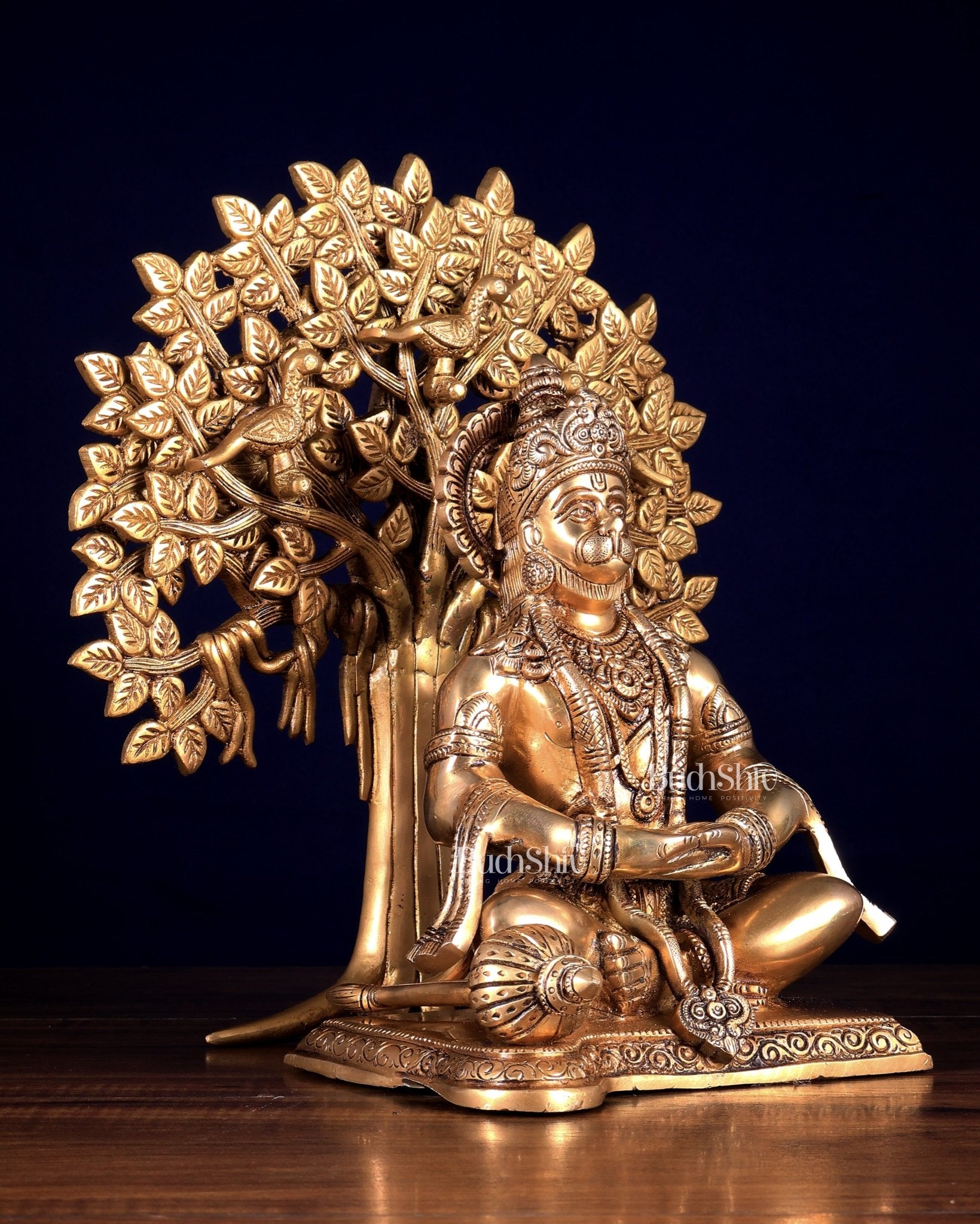 Pure Brass Lord Hanuman in Meditation with Kalpavriksha Tree | Superfine Detailing 12 inch - Budhshiv.com