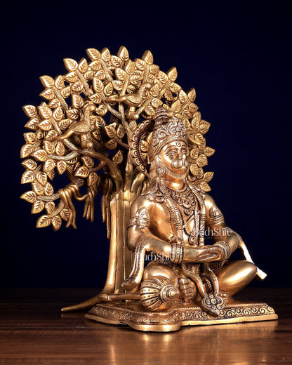 Pure Brass Lord Hanuman in Meditation with Kalpavriksha Tree | Superfine Detailing 12 inch - Budhshiv.com