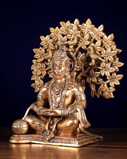 Pure Brass Lord Hanuman in Meditation with Kalpavriksha Tree | Superfine Detailing 12 inch - Budhshiv.com
