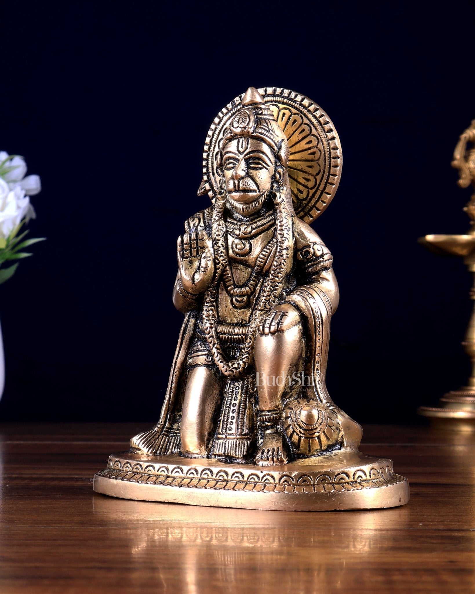 Pure Brass Lord Hanuman Kneeling Blessing Statue 6 inch - Budhshiv.com