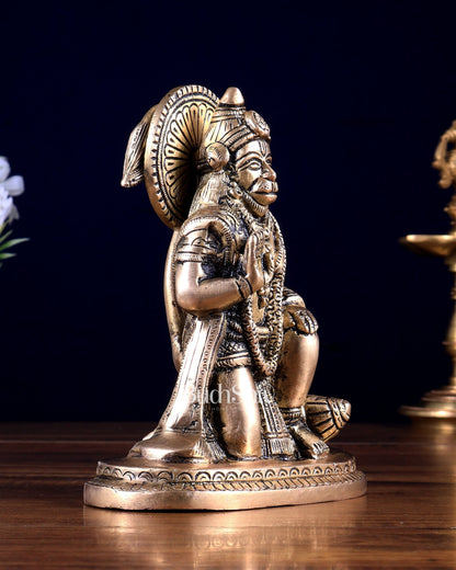 Pure Brass Lord Hanuman Kneeling Blessing Statue 6 inch - Budhshiv.com