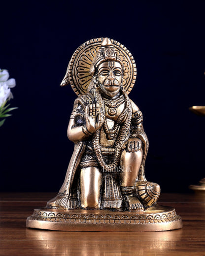 Pure Brass Lord Hanuman Kneeling Blessing Statue 6 inch - Budhshiv.com