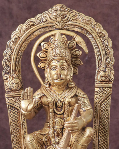Pure Brass Lord Hanuman Seated on Throne Idol - 8" - Budhshiv.com