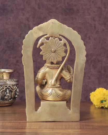 Pure Brass Lord Hanuman Seated on Throne Idol - 8" - Budhshiv.com