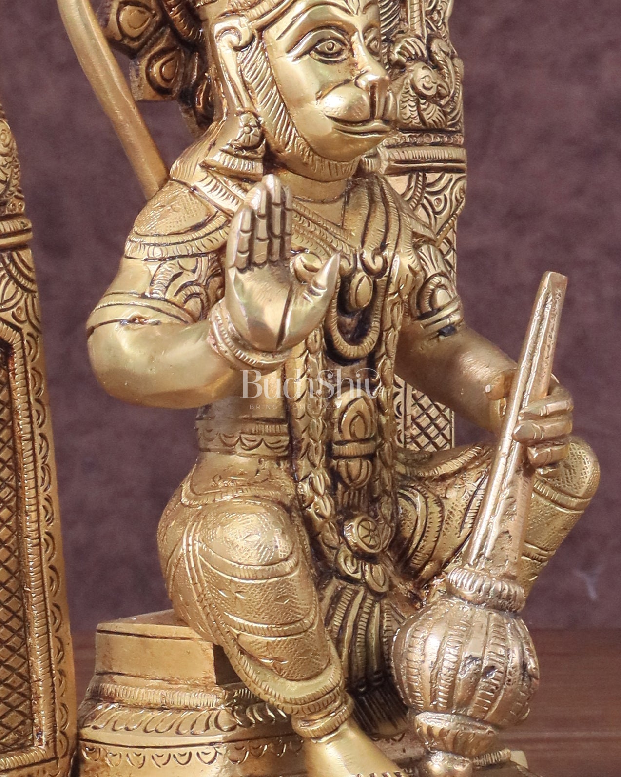 Pure Brass Lord Hanuman Seated on Throne Idol - 8" - Budhshiv.com