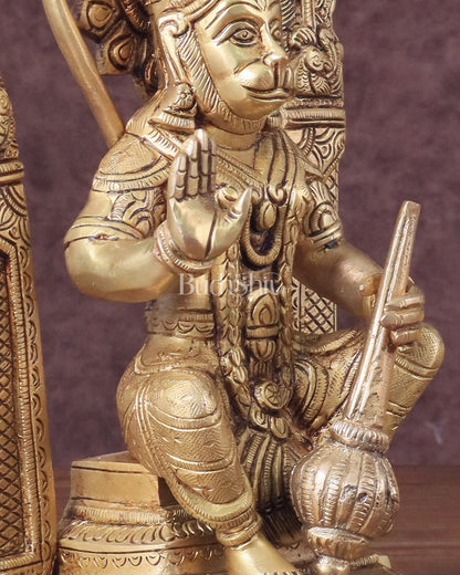 Pure Brass Lord Hanuman Seated on Throne Idol - 8" - Budhshiv.com
