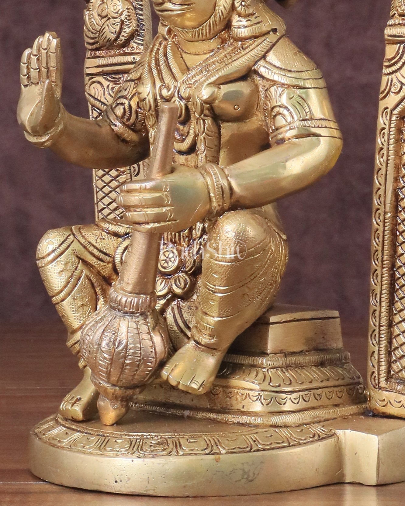 Pure Brass Lord Hanuman Seated on Throne Idol - 8" - Budhshiv.com