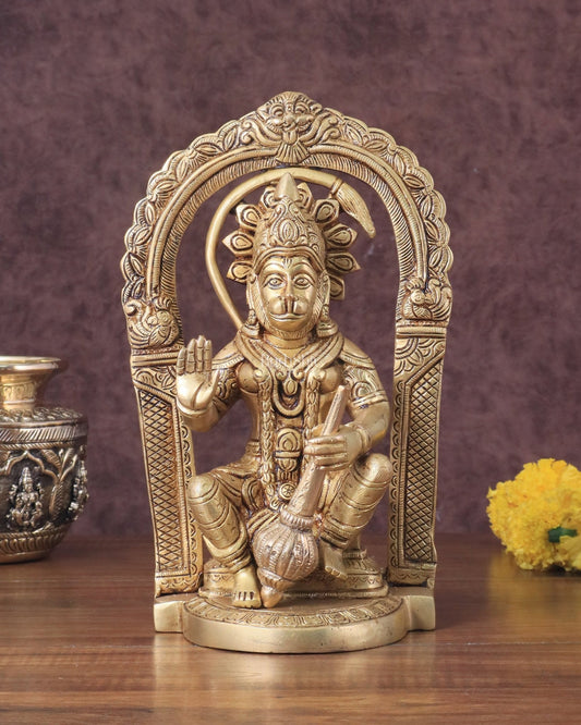 Pure Brass Lord Hanuman Seated on Throne Idol - 8" - Budhshiv.com