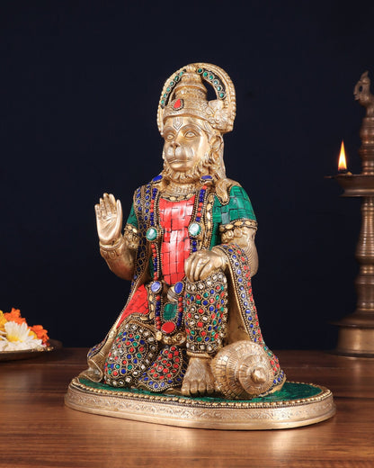 Pure Brass Lord Hanuman Statue - 13.5 - Inch with stonework - Budhshiv.com