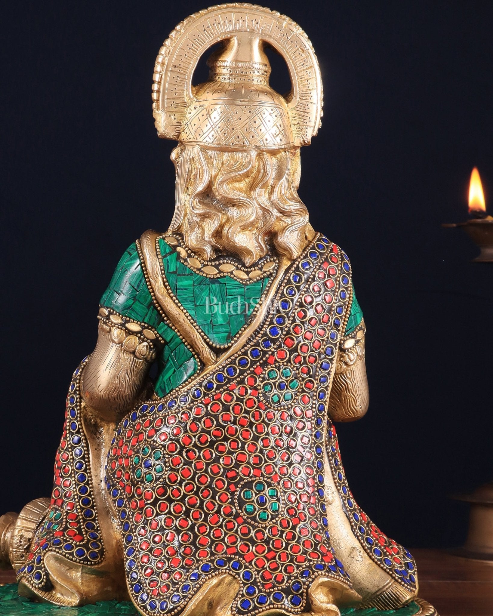 Pure Brass Lord Hanuman Statue - 13.5 - Inch with stonework - Budhshiv.com