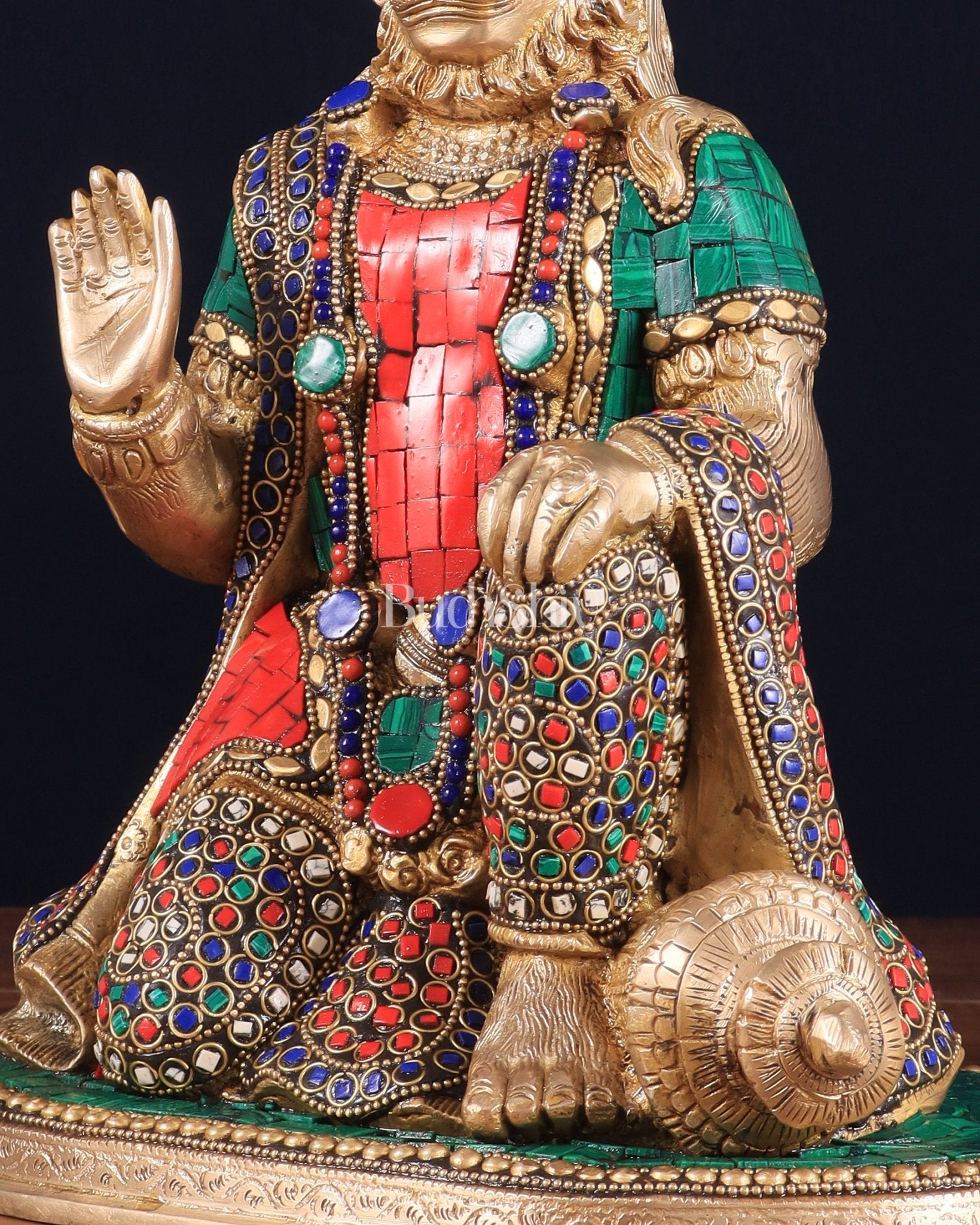 Pure Brass Lord Hanuman Statue - 13.5 - Inch with stonework - Budhshiv.com