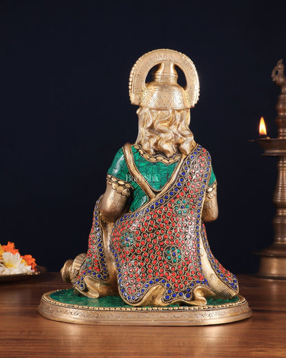 Pure Brass Lord Hanuman Statue - 13.5 - Inch with stonework - Budhshiv.com