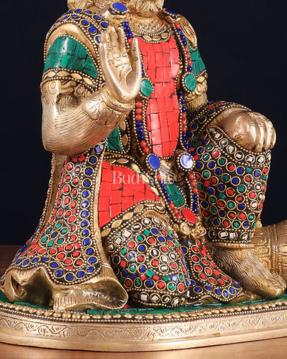 Pure Brass Lord Hanuman Statue - 13.5 - Inch with stonework - Budhshiv.com