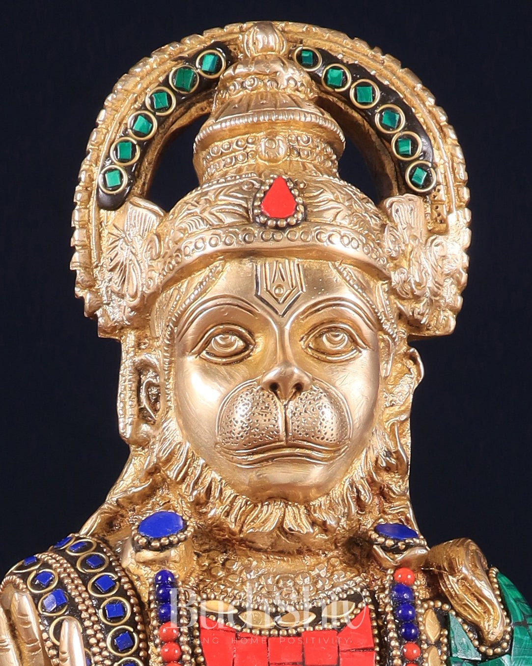 Pure Brass Lord Hanuman Statue - 13.5 - Inch with stonework - Budhshiv.com