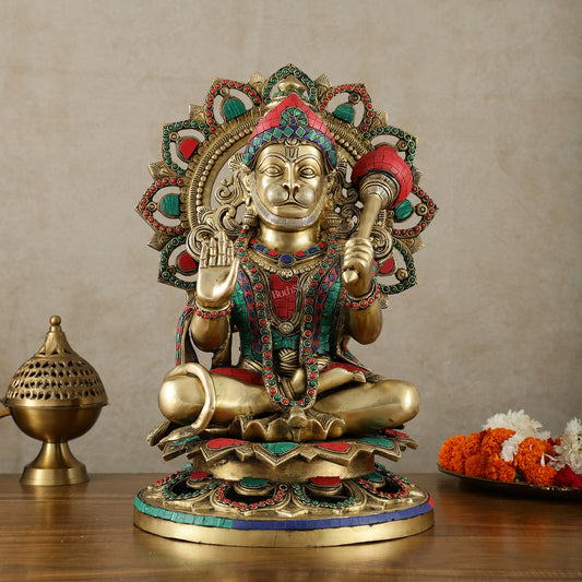 Pure Brass Lord Hanuman Statue - 18 inch with Meenakari - Budhshiv.com