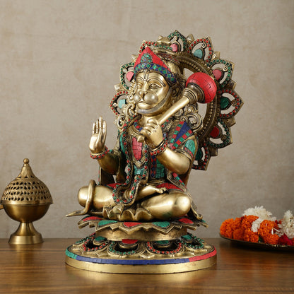 Pure Brass Lord Hanuman Statue - 18 inch with Meenakari - Budhshiv.com