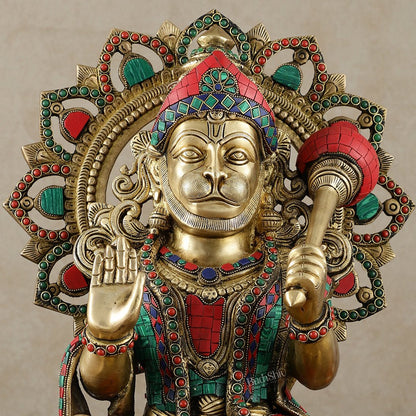 Pure Brass Lord Hanuman Statue - 18 inch with Meenakari - Budhshiv.com