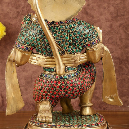 Pure Brass Lord Hanuman Statue with Stonework - 12" - Budhshiv.com