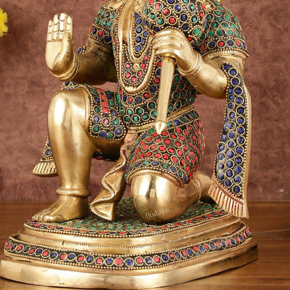 Pure Brass Lord Hanuman Statue with Stonework - 12" - Budhshiv.com