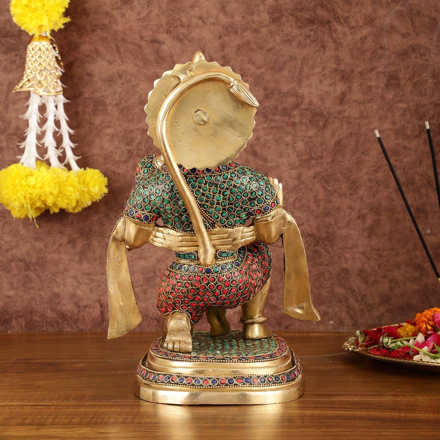 Pure Brass Lord Hanuman Statue with Stonework - 12" - Budhshiv.com